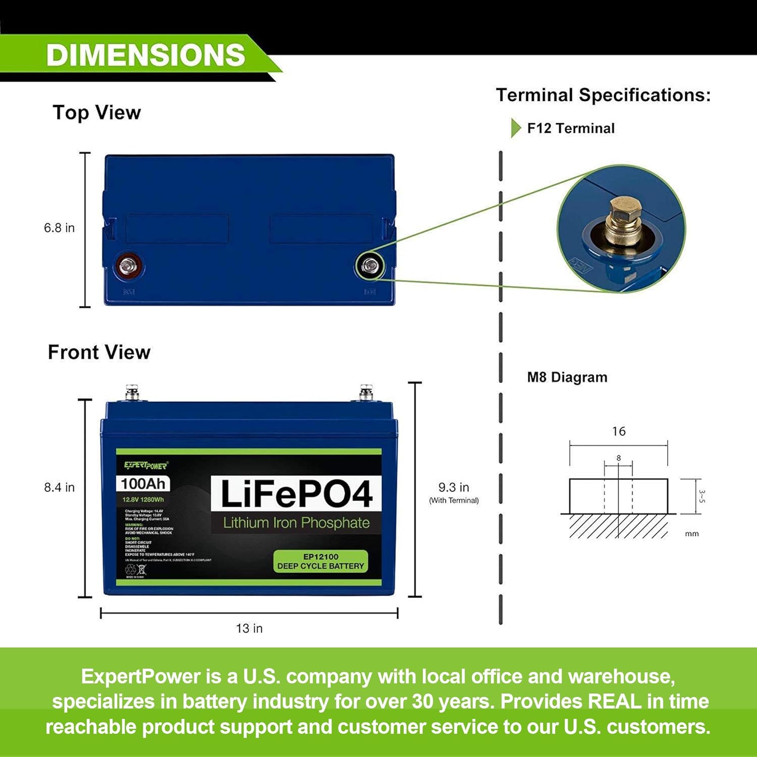 12V 100Ah Lithium LiFePO4 Deep Cycle Rechargeable Battery Q358