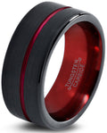 Tungsten Wedding Band Ring 10mm Red Black Brushed Polished M28150