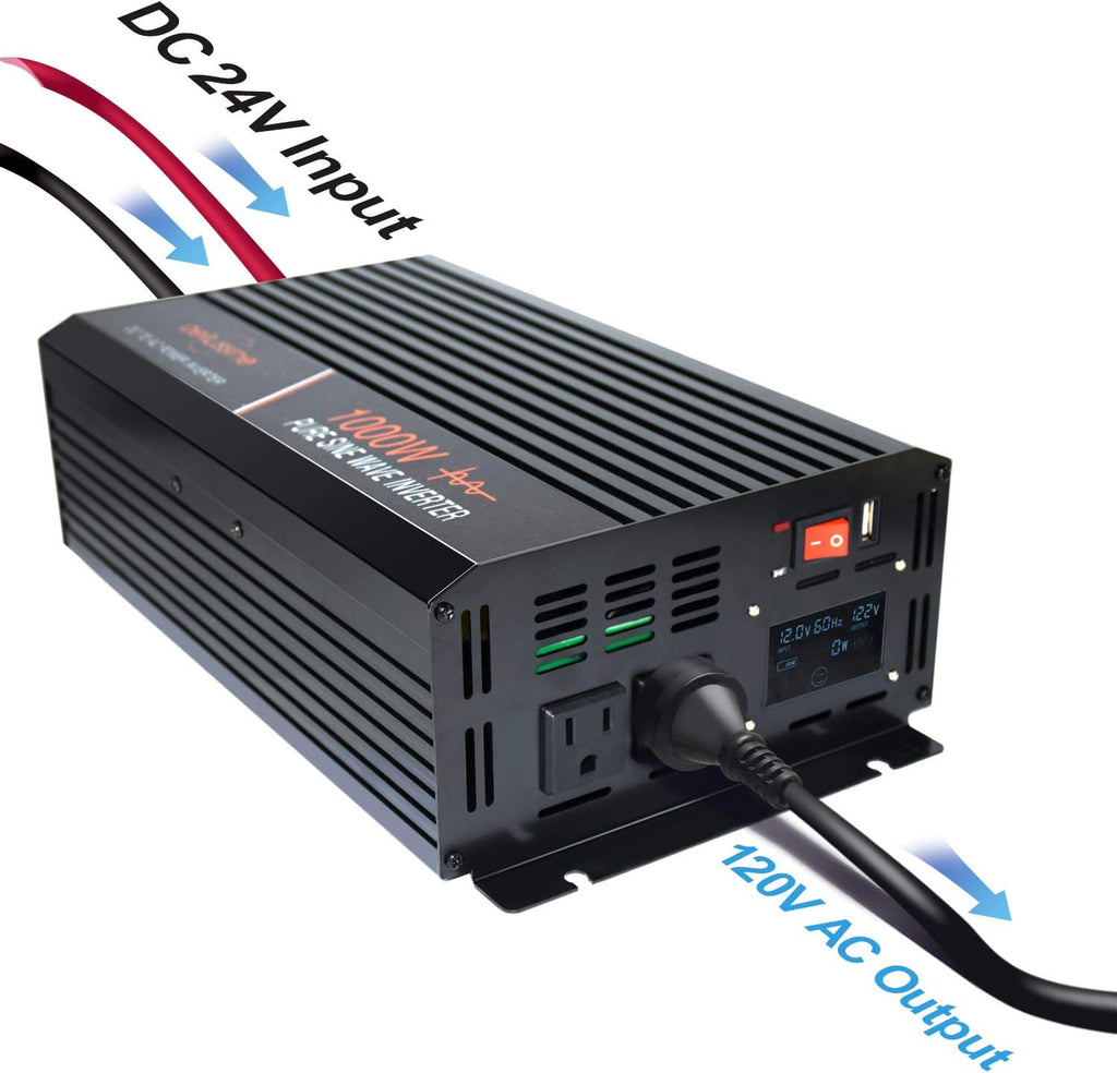 1000 Watt Pure Sine Wave Power Inverter 24V DC to AC 120V with LCD Display Remote Switch O551