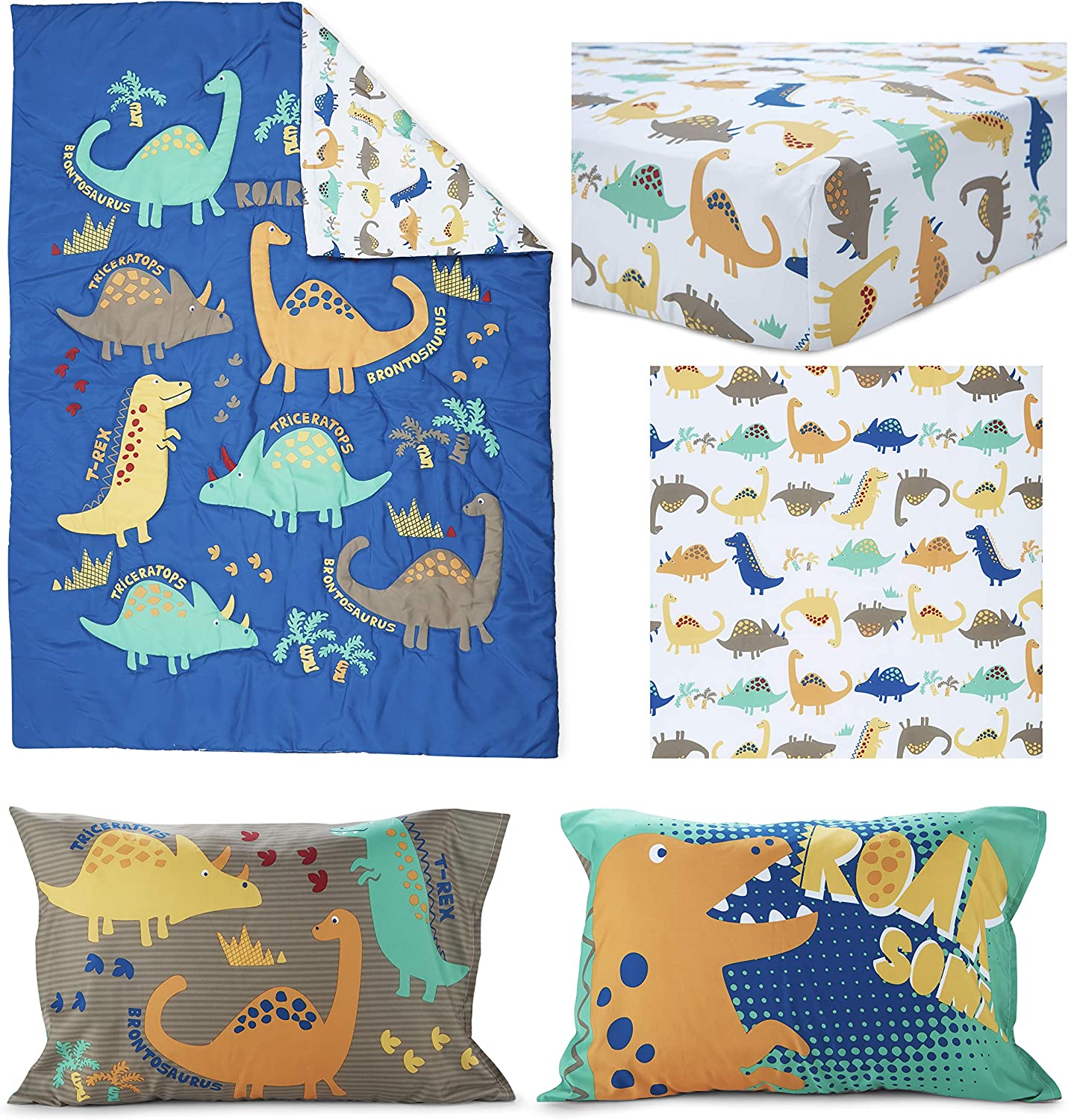 4-Piece Blue Dinosaur Toddler Bedding Set B153