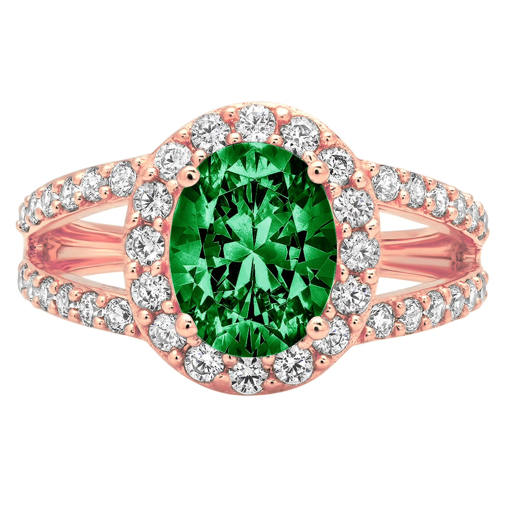 Oval Cut Green Simulated Emerald 18k Rose Gold Halo Ring X405511