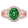 Oval Cut Green Simulated Emerald 18k Rose Gold Halo Ring X405511