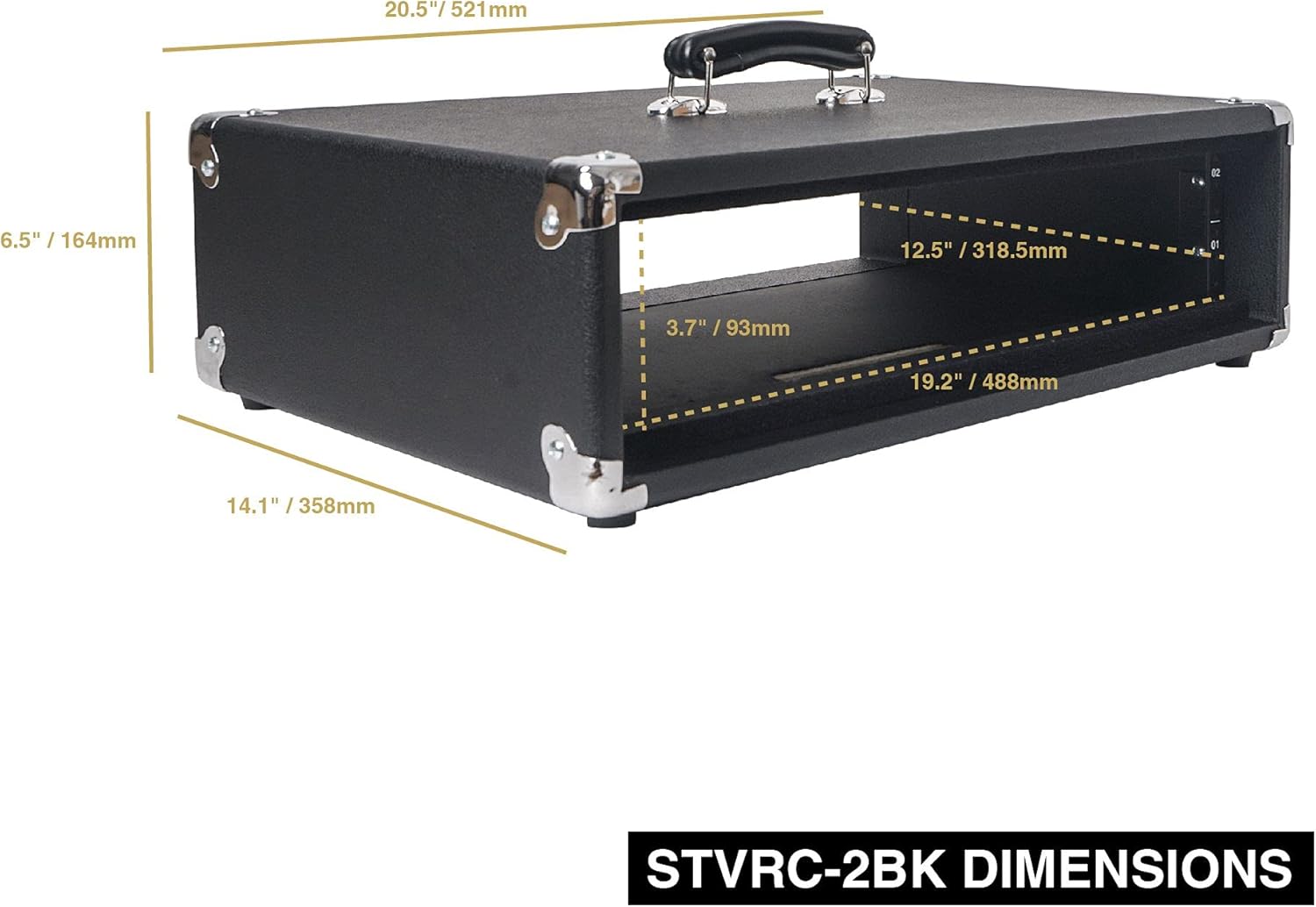 Vintage 2U Amp Rack Case with Rubber Feet, Black R5306