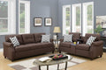 Modern Dark Coffee Linen-Like Fabric Sofa Loveseat Set with USB Console and Cupholders O72205