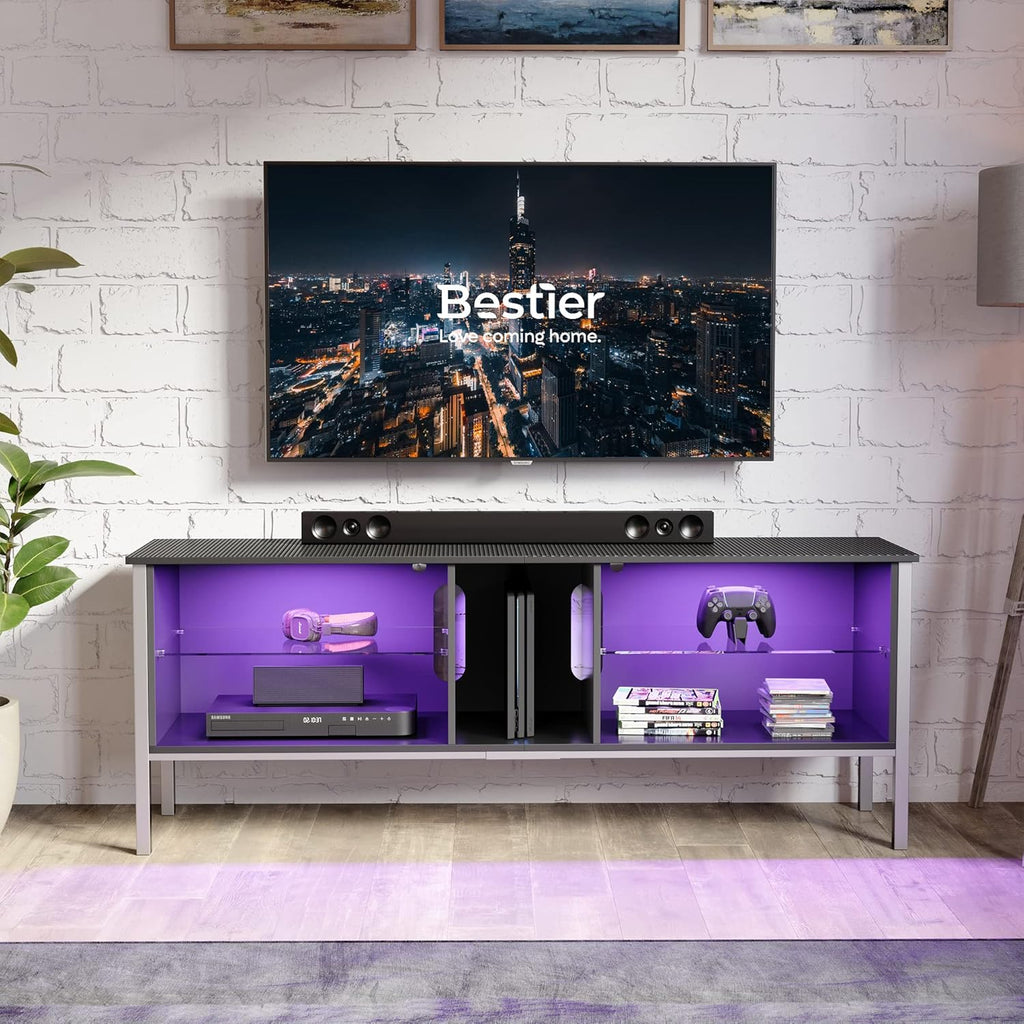 Black Carbon Fiber TV Stand with LED Light X4090