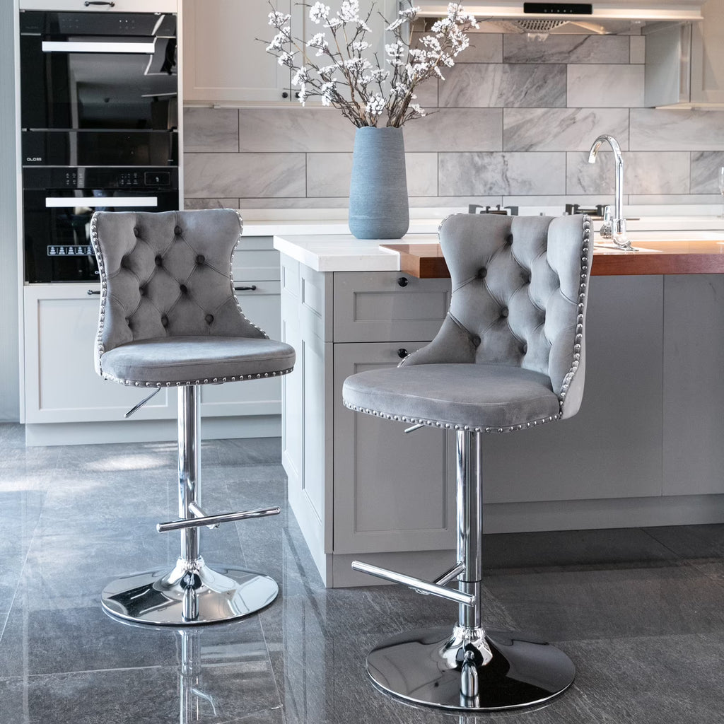 Gray Velvet Swivel Bar Stools Set of 2 with Backs G37000