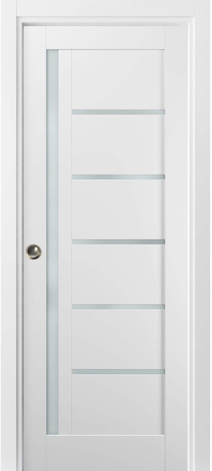 White Silk Frosted Opaque Glass Solid Wood Interior Sliding Closet Door with Frames and Hardware U5271