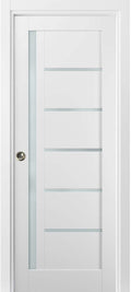 White Silk Frosted Opaque Glass Solid Wood Interior Sliding Closet Door with Frames and Hardware U5271