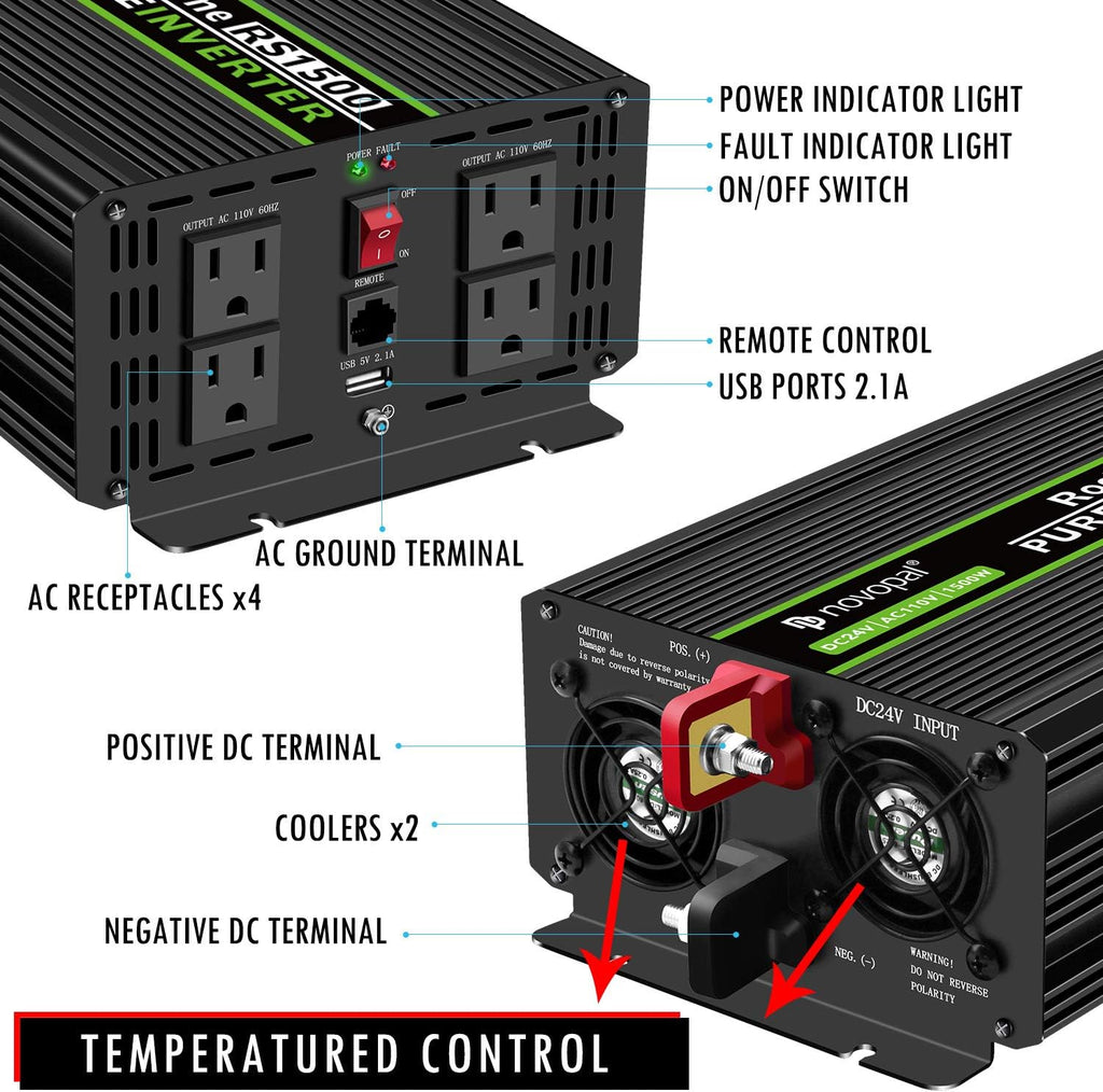 1500 Watt 24V Pure Sine Wave Inverter with 4 AC Outlets M676640