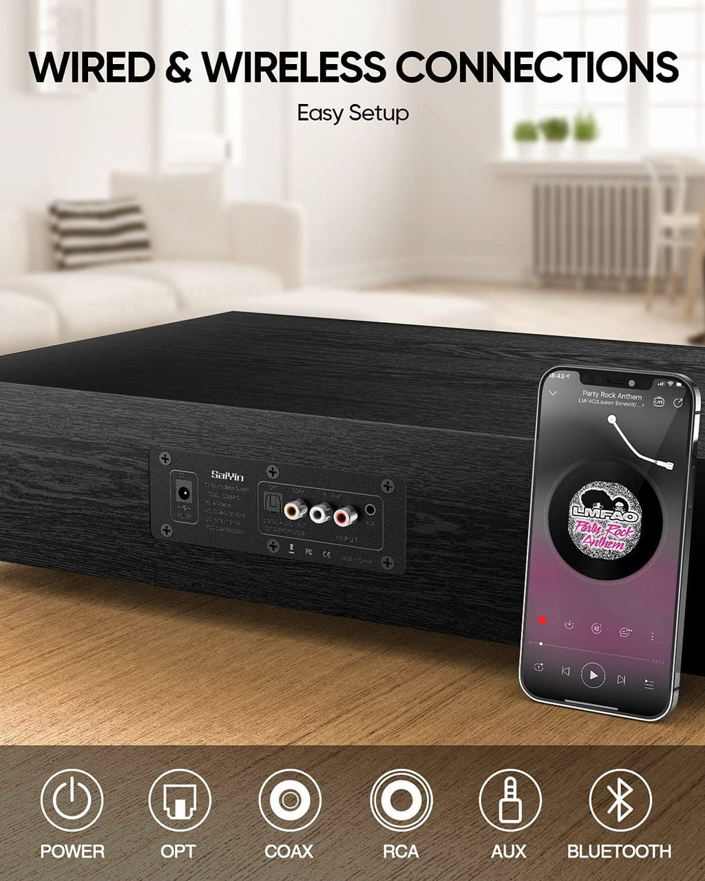 2.1 CH Sound Bar with Built-in Subwoofer and Bluetooth W9063