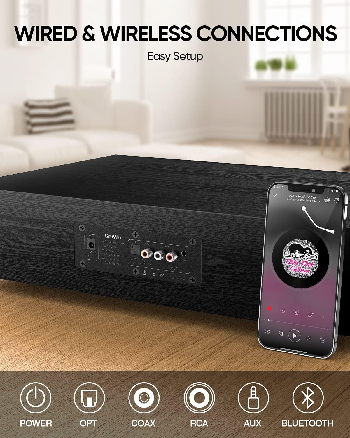 2.1 CH Sound Bar with Built-in Subwoofer and Bluetooth W9063