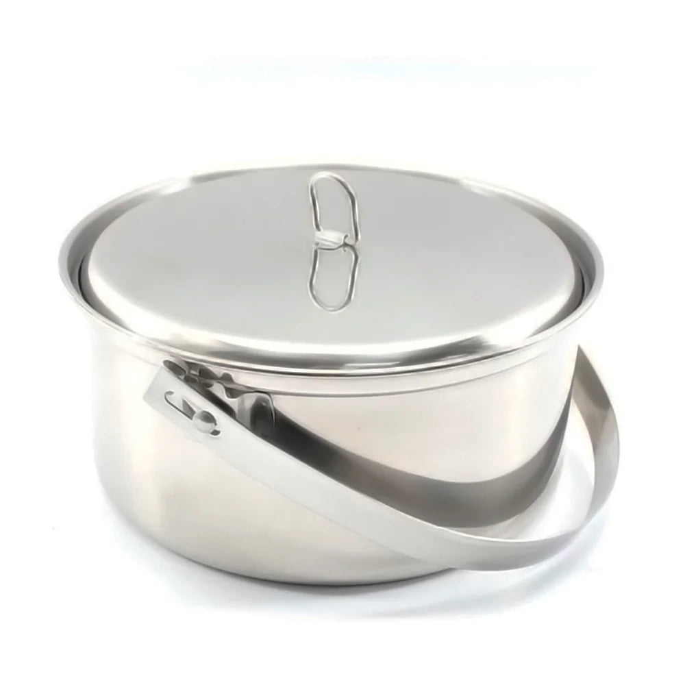 Stainless Steel Camping Cookware Set for 4 with Pot, Pan, Bowls, Folding Sporks C2946