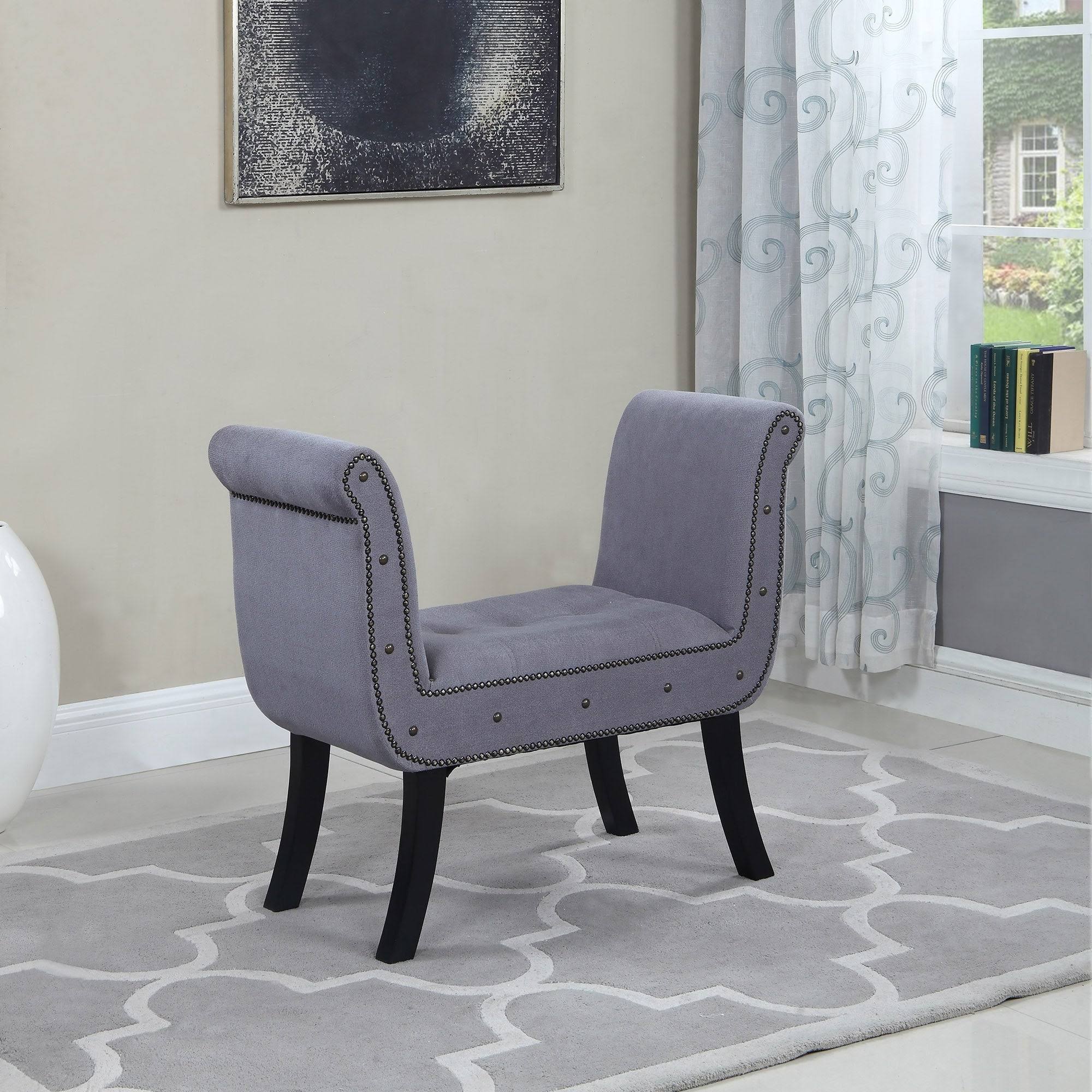 Gray Nail Head Stud Arm Roll Bench M3850