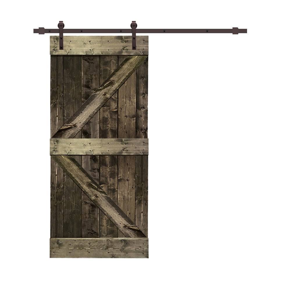 Cherry Red Stained Wood Sliding Barn Door with Hardware Kit Y725310