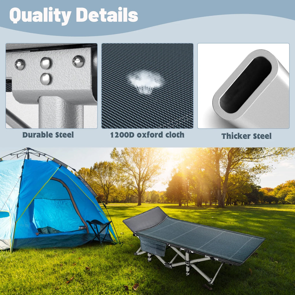 Folding Camping Bed with Mattress & Carry Bag, Heavy Duty Sleeping Cot with 4D Pillow W253