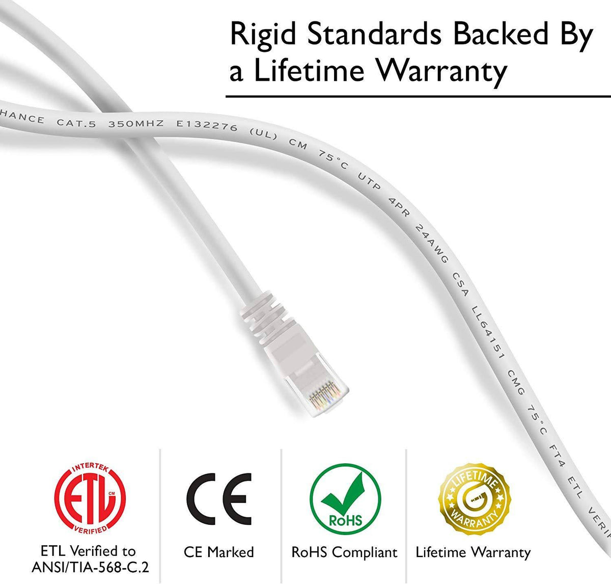 100-Pack Cat 6 Ethernet Cable White 0.5 Feet D730