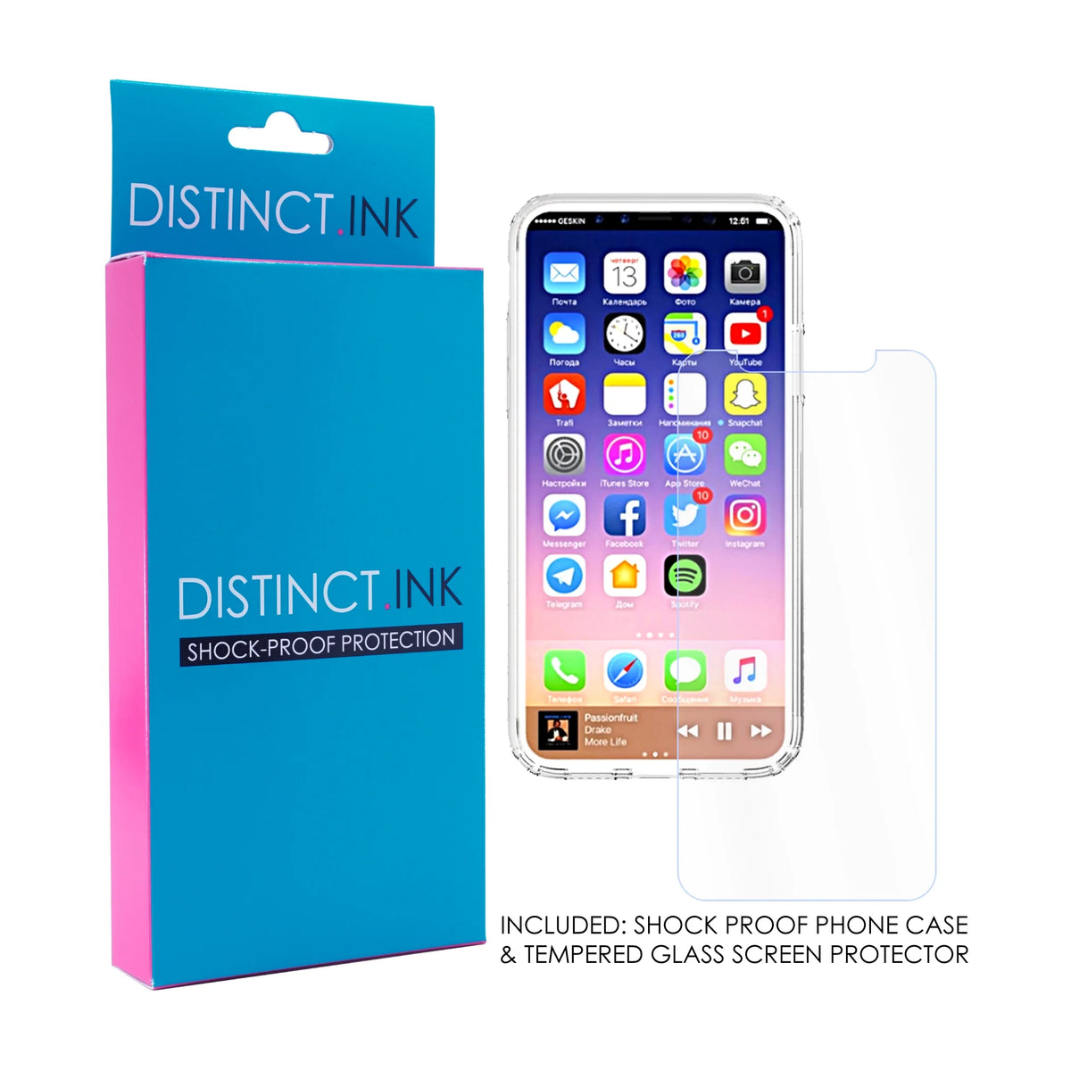 Clear Shockproof Hybrid Case for iPhone XR with TPU Bumper Acrylic Back Tempered Glass Screen Protector W484