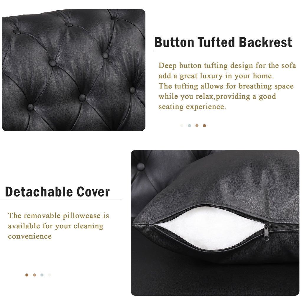 Black PU Upholstered Loveseat Sofa with Metal Legs I821491