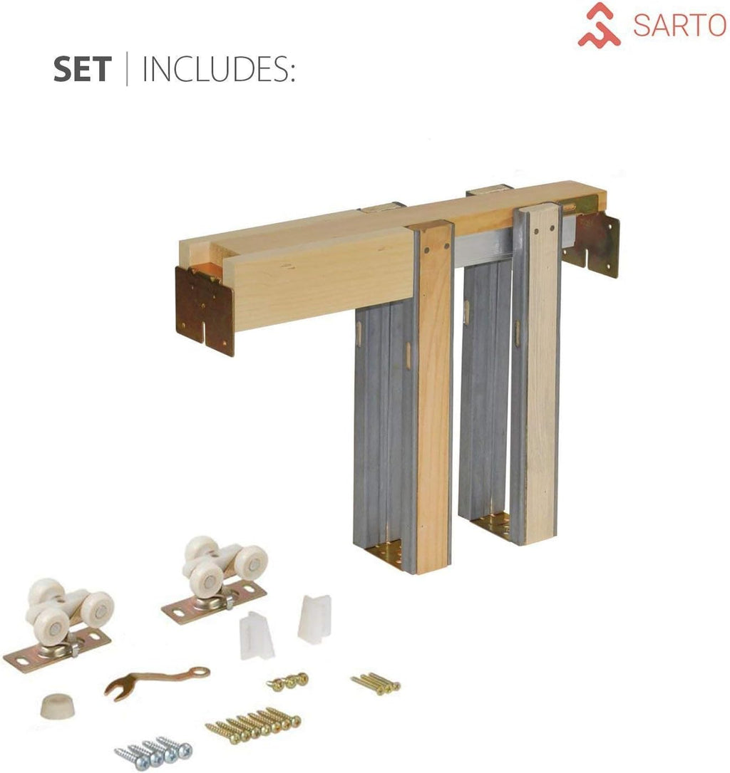 White Silk Frosted Opaque Glass Solid Wood Interior Sliding Closet Door with Frames and Hardware U5271