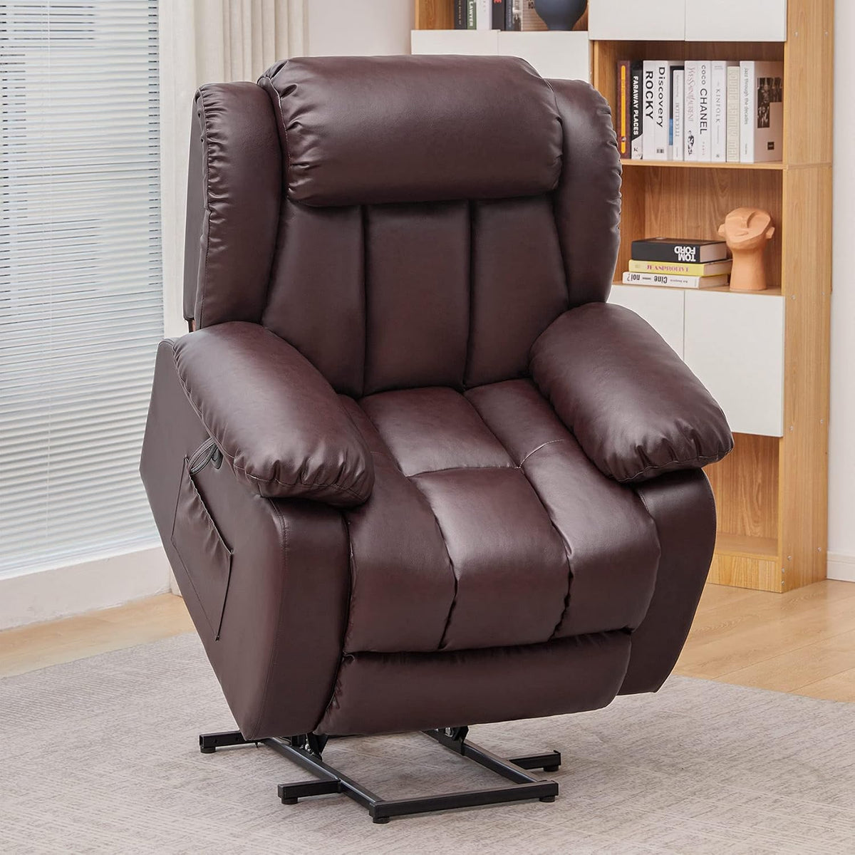 Dark Gray Plush Fabric Electric Power Lift Recliner Chair with Massage and Heat L9747