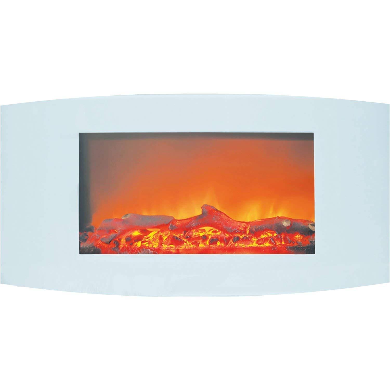 White Curved Wall Mount Electric Fireplace D435