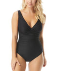 Black Pavilion Draped V-Neck One-Piece Swimsuit O652