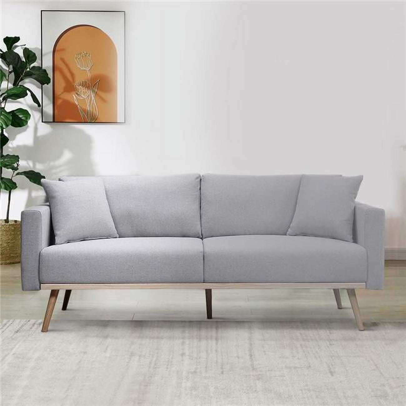 Light Gray Modern Sofa with USB Charging Ports & Side Pocket T1866