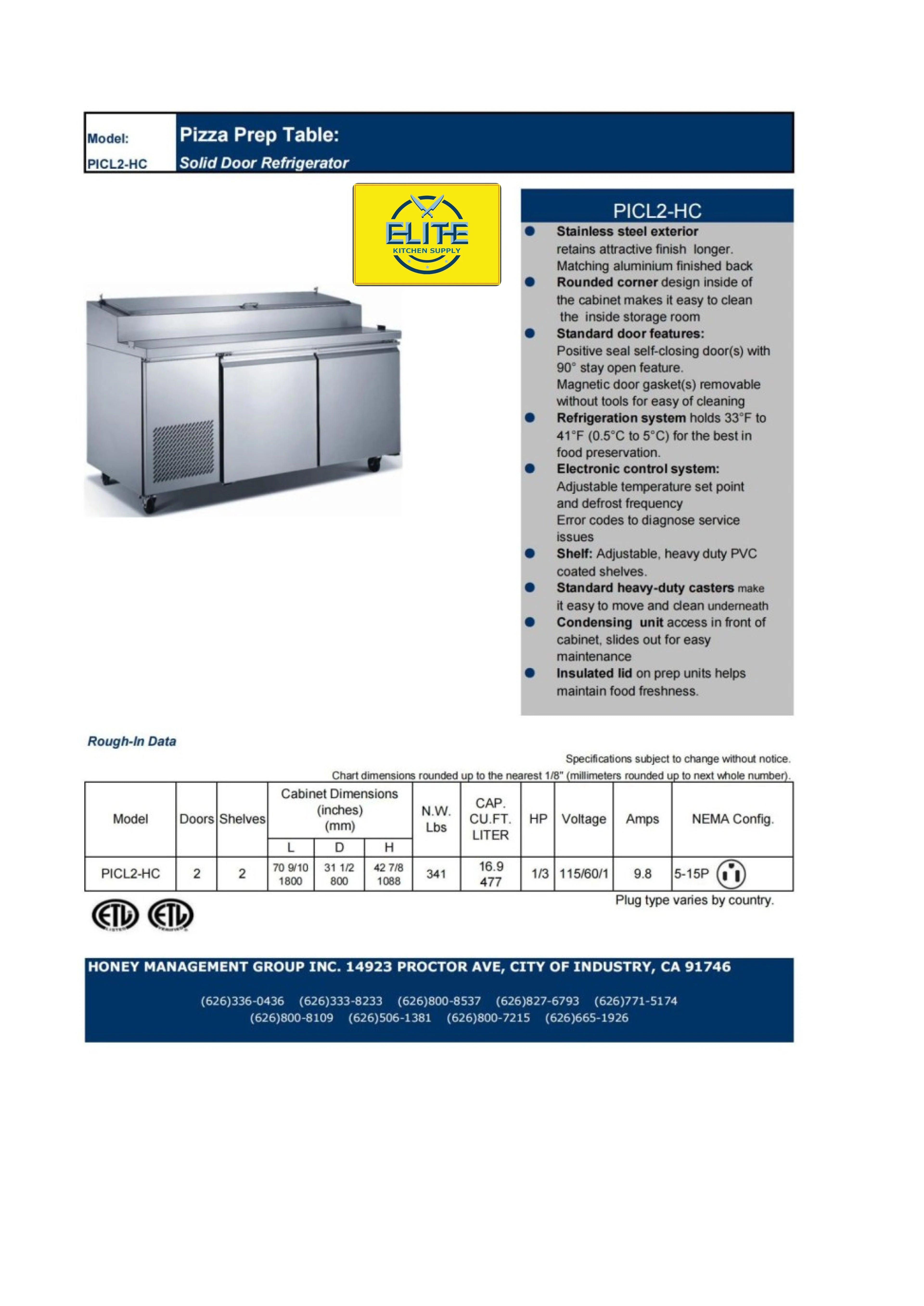 Commercial Pizza/Salad Prep Stainless Steel Table Refrigerator 16.9 cu. ft. G89153