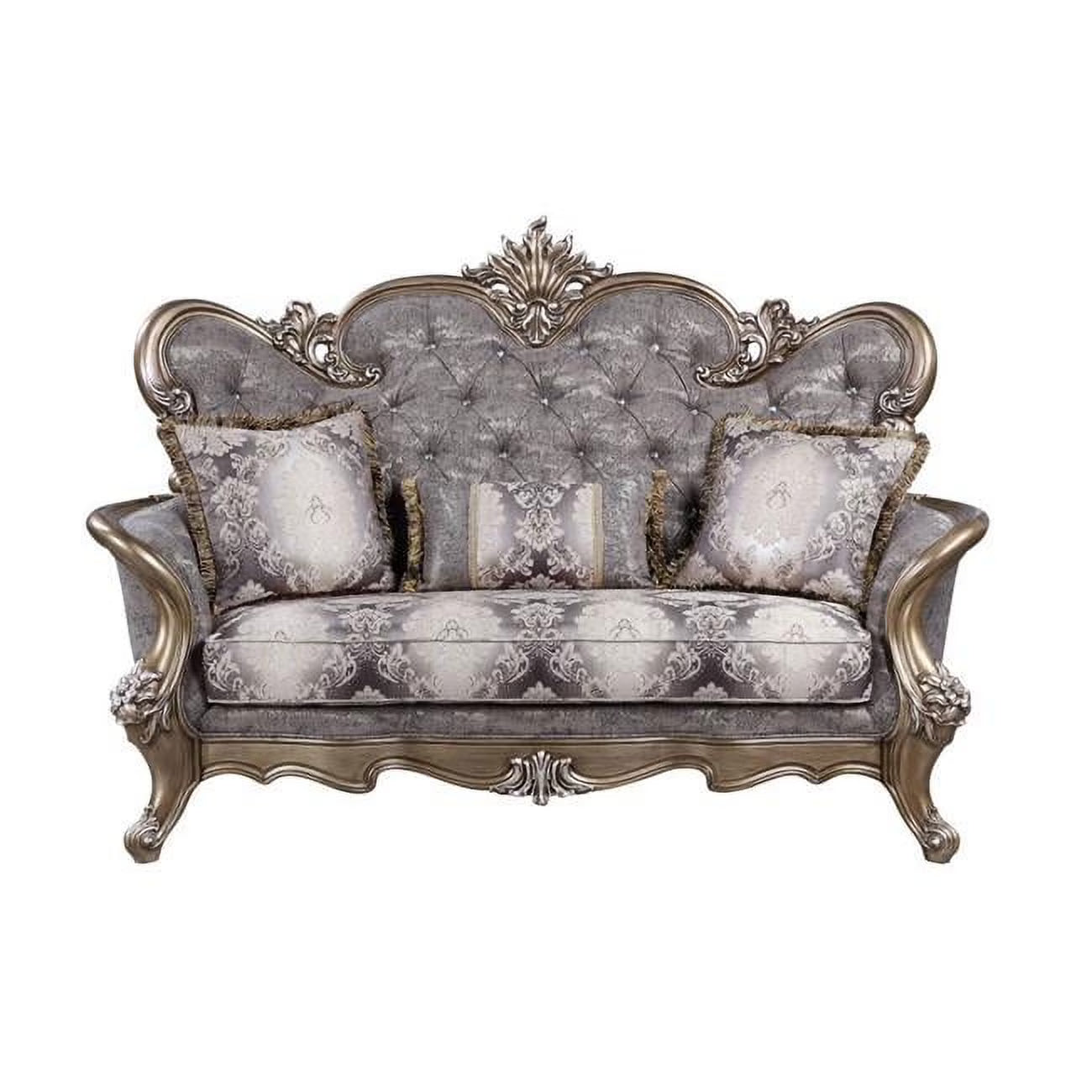 Grey Cotton Blend Love Seat Sofa with Toss Pillows C297524