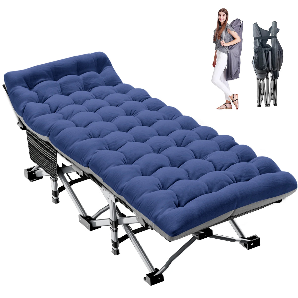 Folding Camping Bed with Mattress & Carry Bag, Heavy Duty Sleeping Cot with 4D Pillow W253