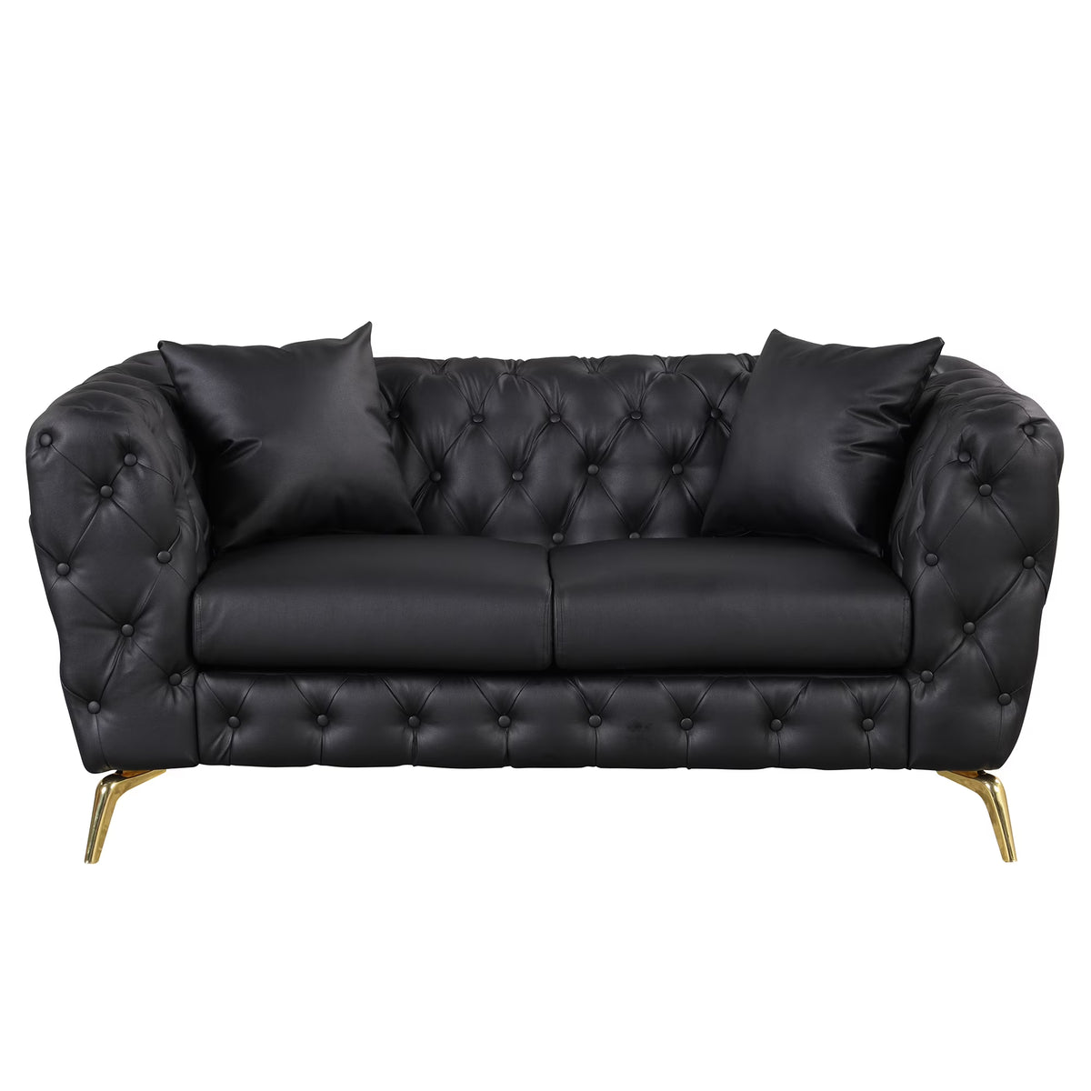Black PU Upholstered Loveseat Sofa with Metal Legs I821491