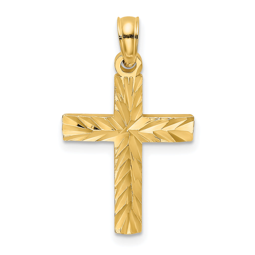 10K Yellow Gold Diamond-Cut Cross Pendant Charm with 14K Yellow Gold Rope Chain Necklace 18'' U10132