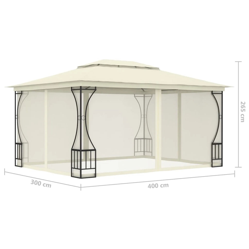 Party Tent Outdoor Gazebo Canopy with Nets Sun Shade Shelter Steel Frame Cream 9.8ft x 13.1ft x 8.7ft Z72331
