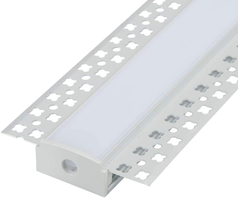 Plaster-in LED Aluminum Channel 6-Pack 3.3ft/1m with Flange for LED Strip, Drywall Aluminum Profile with Clip-in Diffuser and End Caps Z443023