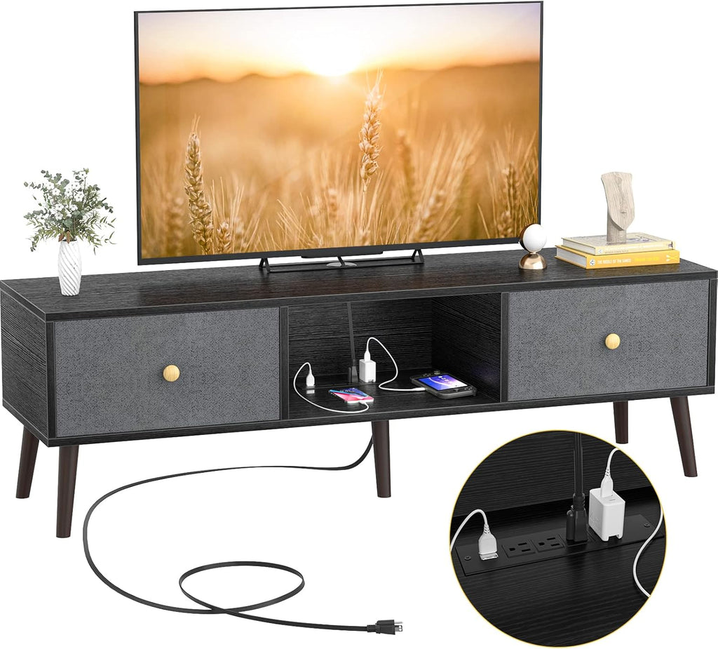 Rustic Brown and Gray Oak 3-Tier TV Stand with Metal Frame M862854