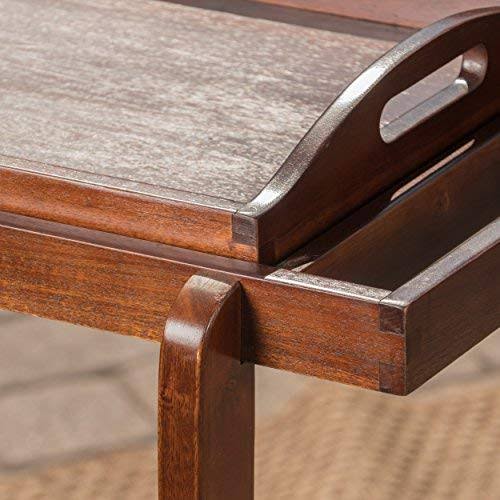 Dark Oak Acacia Wood Bar Cart with Removable Top Tray U50004