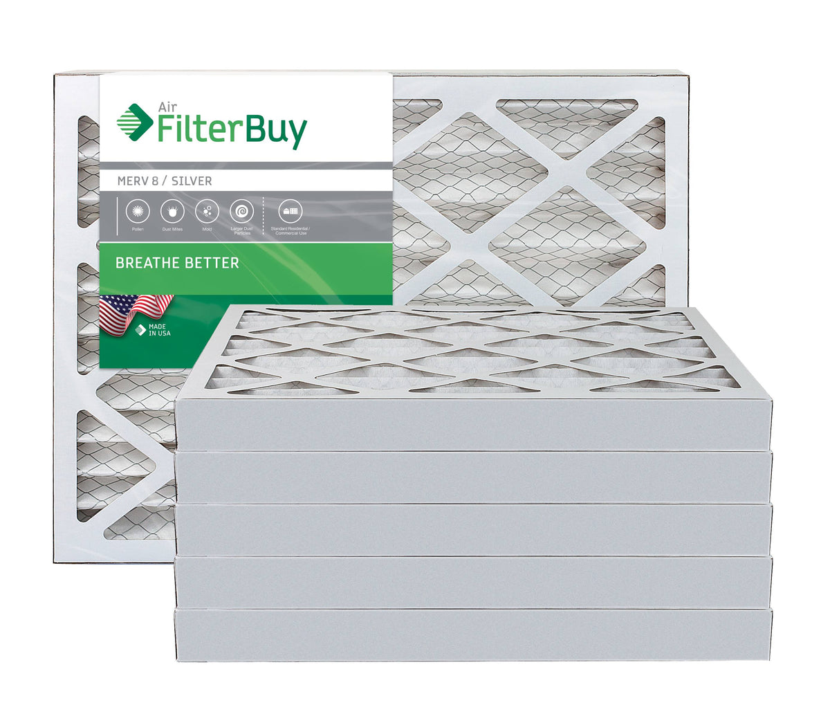 Silver MERV 8 12x15x2 Pleated AC Furnace Air Filter, Pack of 6 B338465