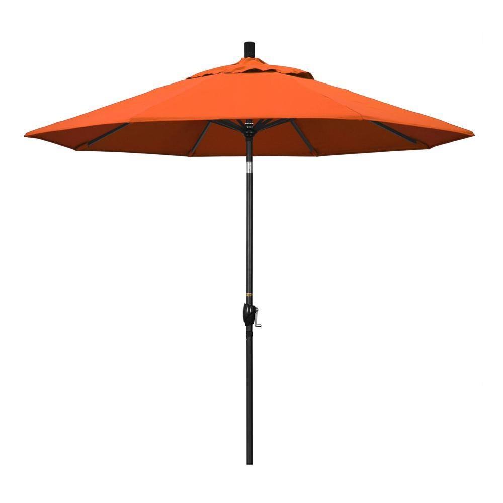 9 ft. Stone Black Aluminum Push Button Tilt Crank Lift Market Patio Umbrella L4430