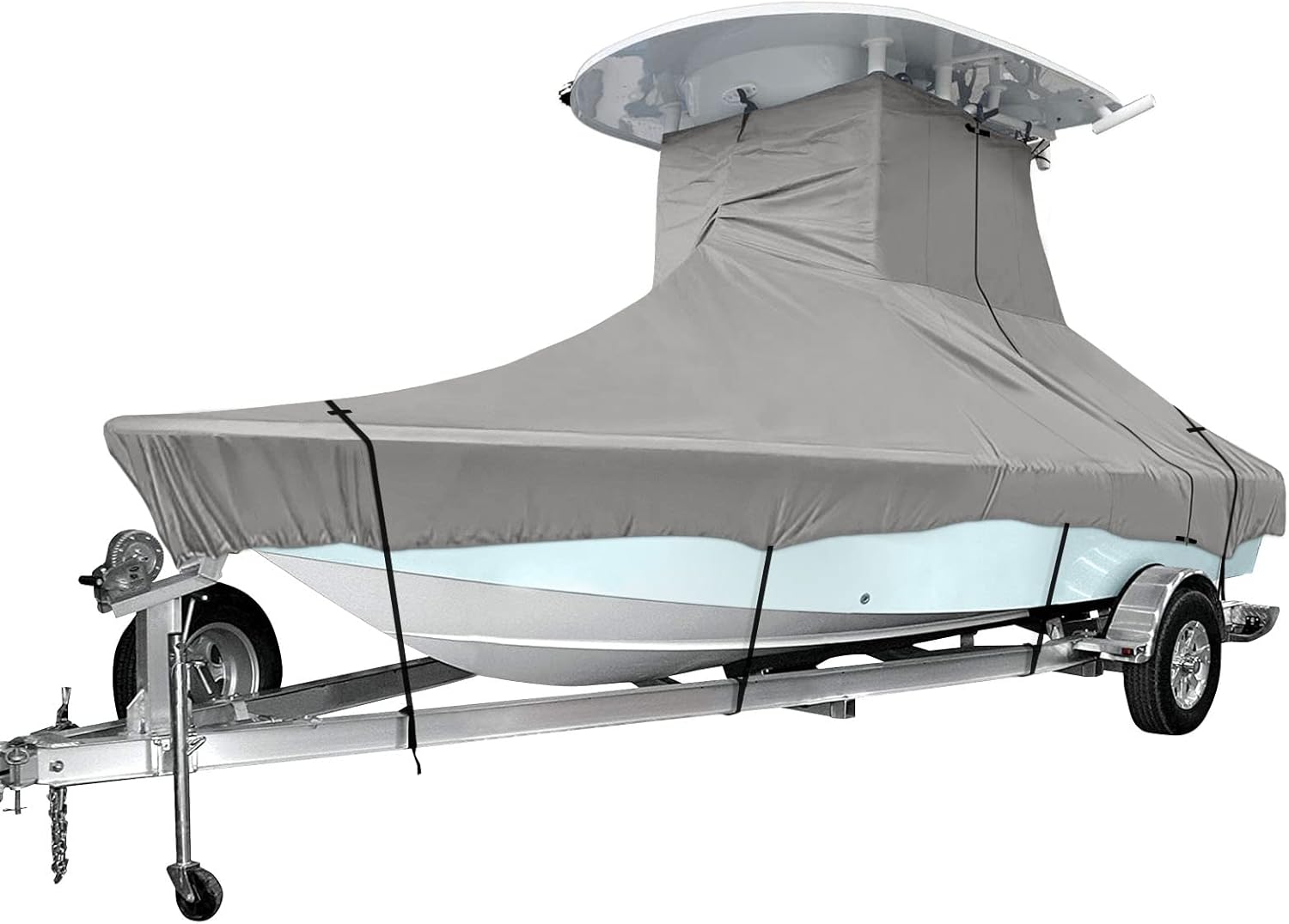 Trailerable Boat Cover, 600D Heavy Duty, Fits V-Hull Center Console Boat 17ft-19ft Long, Beam Width up to 96in, Support Pole Included U558