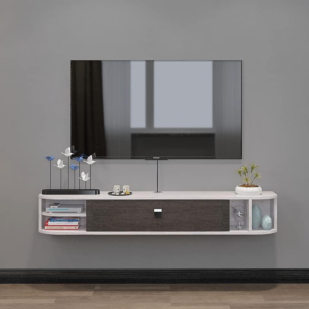 55.11'' Gray-White Wall Mounted Floating TV Shelf D306