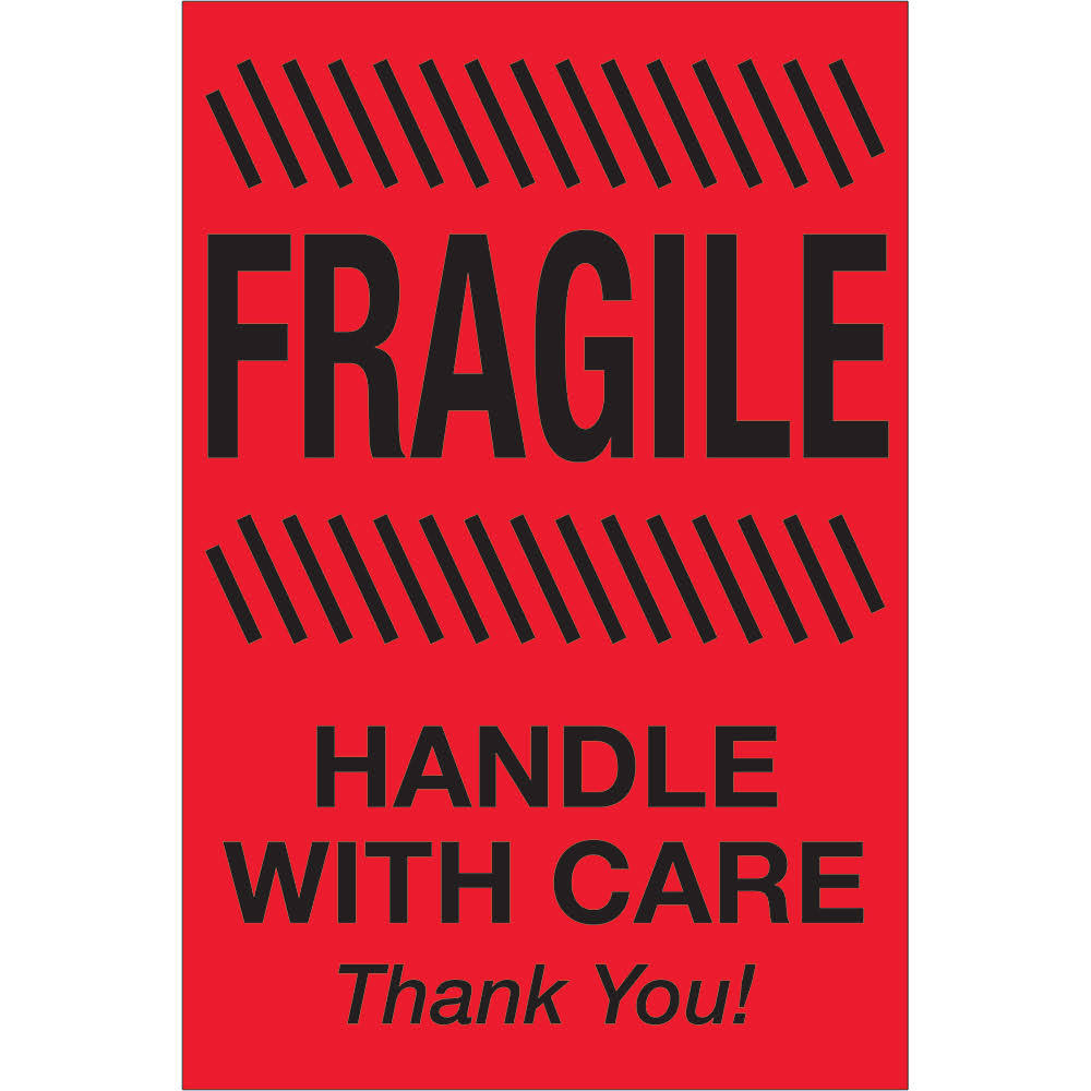Fluorescent Red Fragile Labels 500/Roll F441597