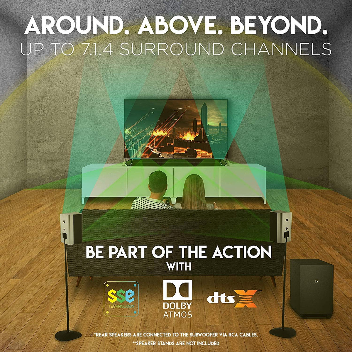 7.1.4 Channel 600W Soundbar with 8" Wireless Subwoofer and 2 Rear Surround Speakers X997