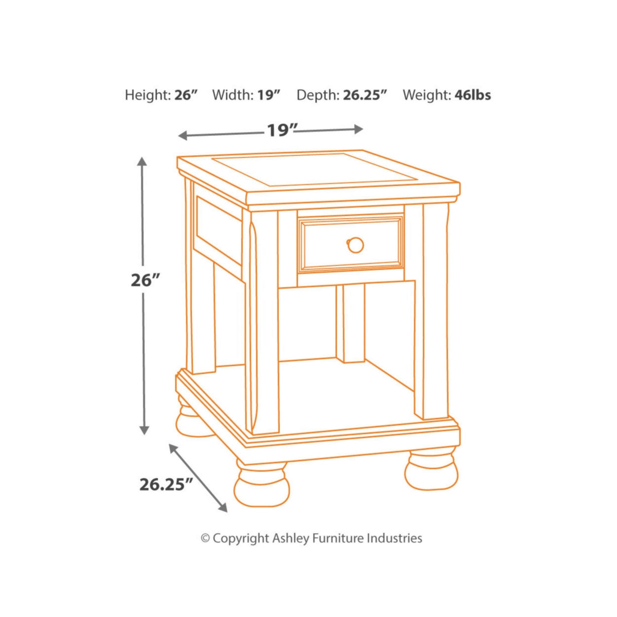 Medium Brown Chair Side End Table W504
