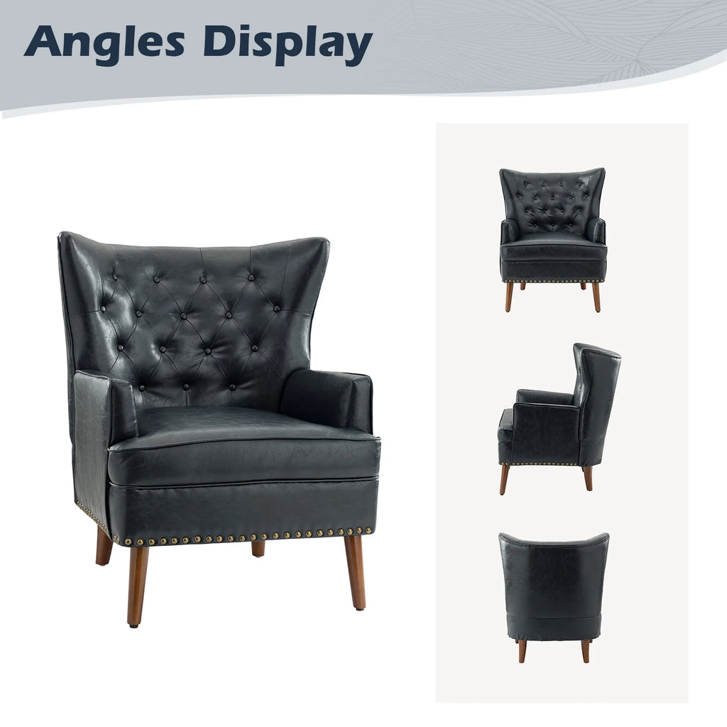 Navy Vegan Leather Wingback Armchair Set of 2 I802359