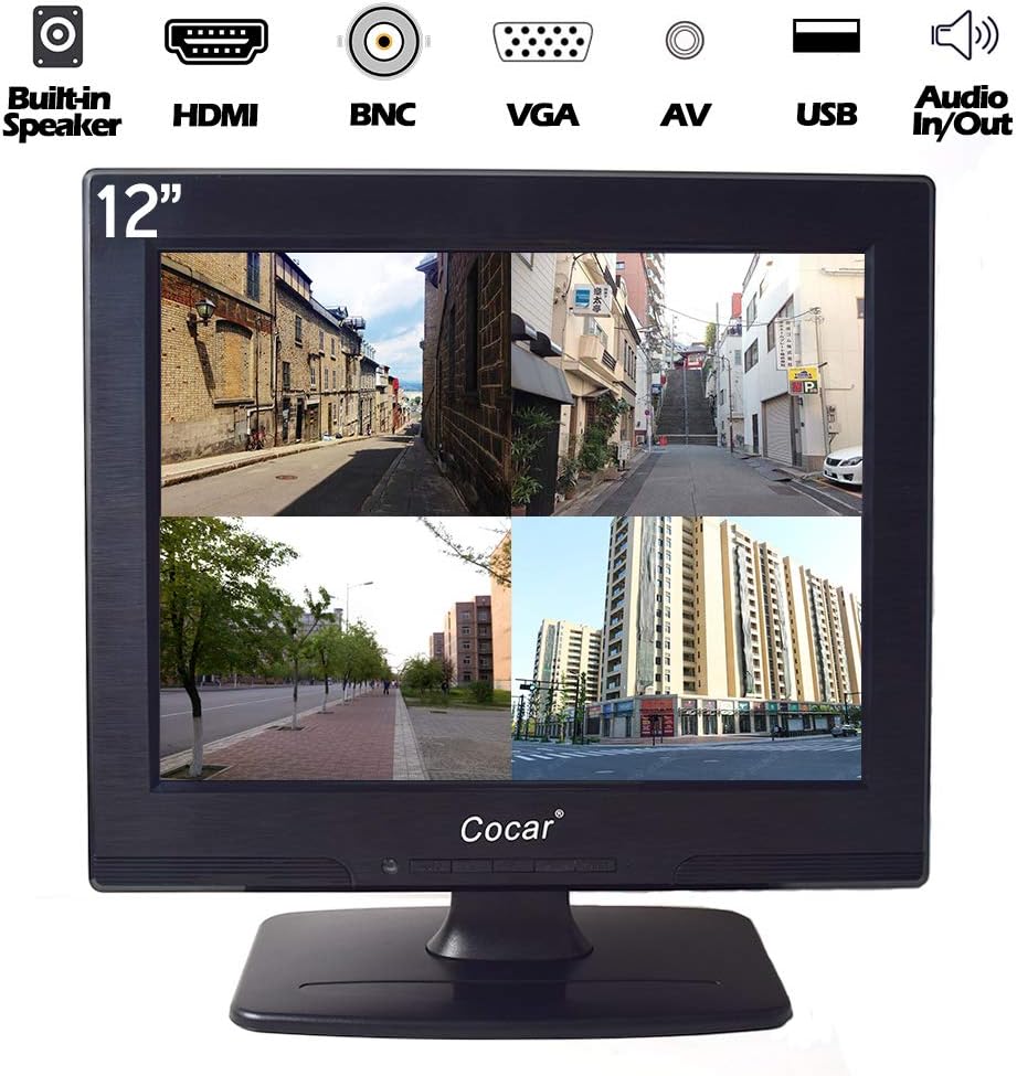 12 Inch LCD Security CCTV Monitor VGA HDMI AV BNC 4:3 HD Display LED Backlight Screen with USB Drive Player 800x600 Resolution Built-in Speaker Audio in/Out R355439