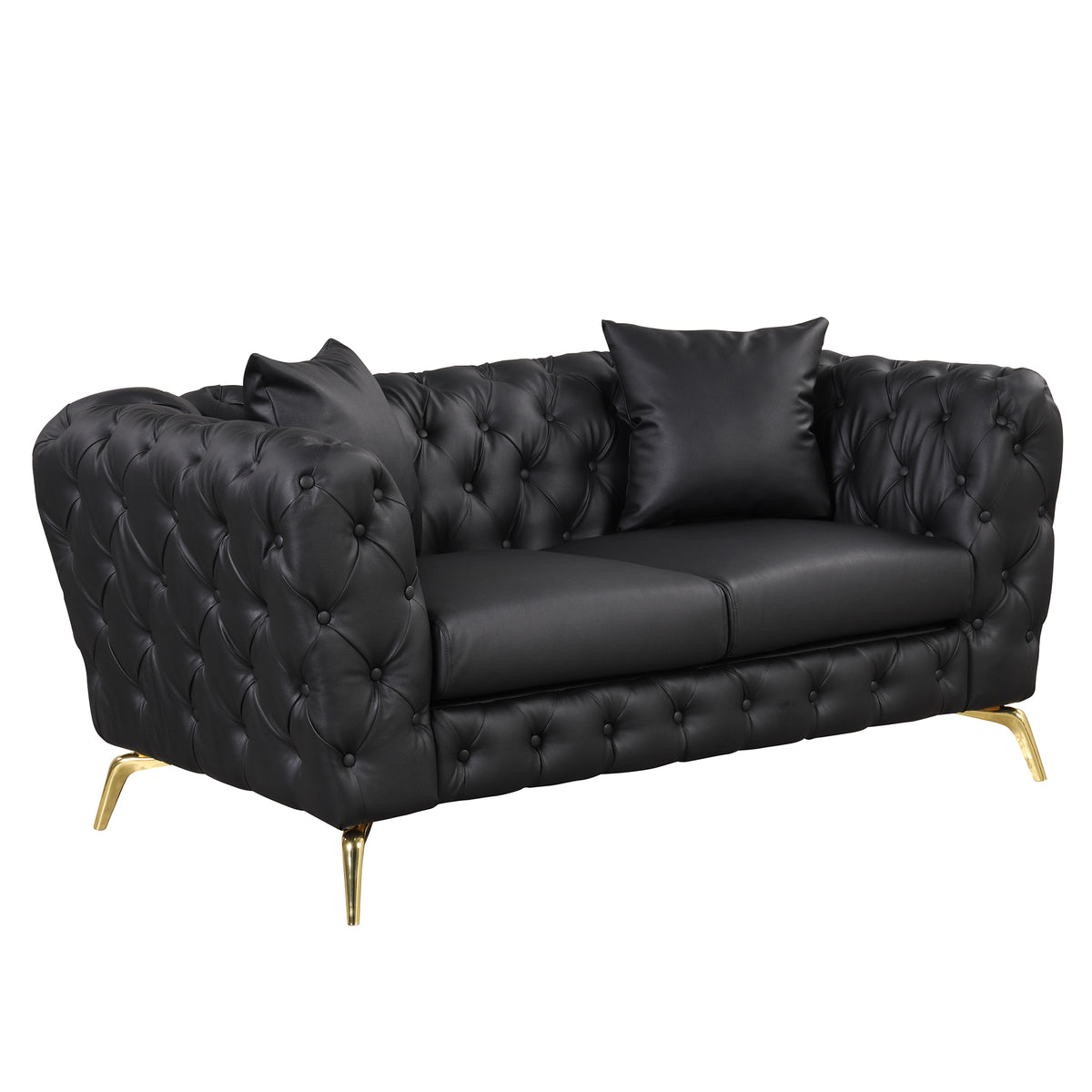 Black PU Upholstered Loveseat Sofa with Metal Legs I821491