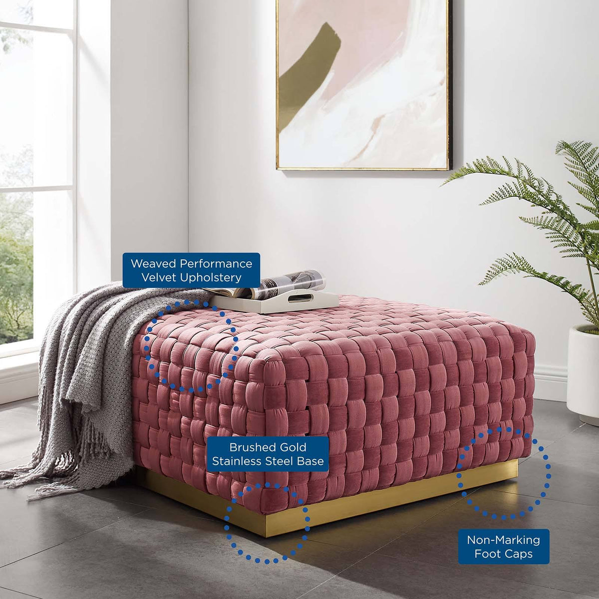Gray Square Velvet Ottoman Z403