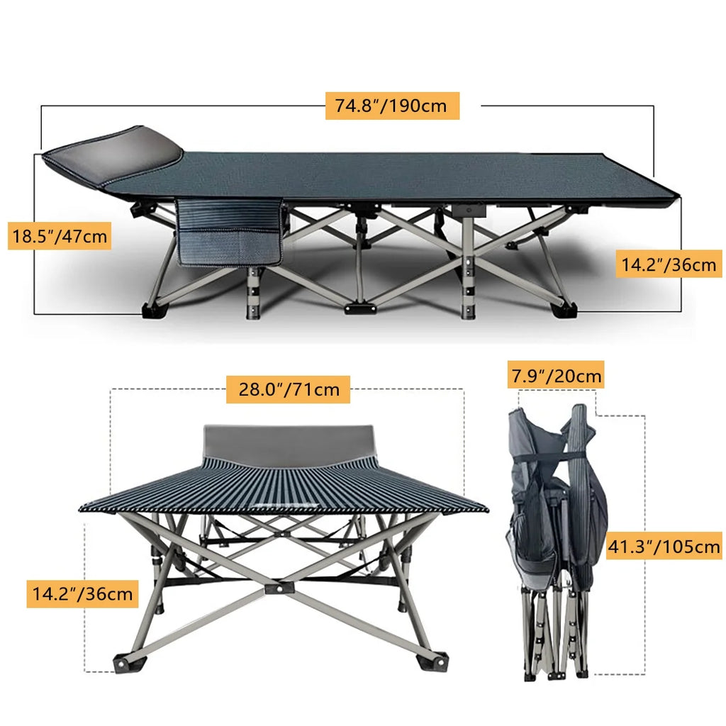 Folding Camping Bed with Mattress & Carry Bag, Heavy Duty Sleeping Cot with 4D Pillow W253