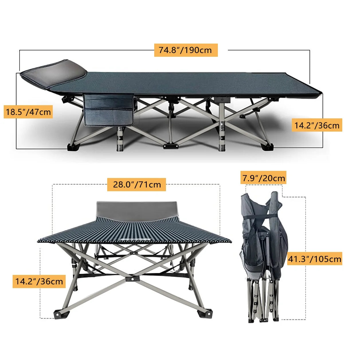 Folding Camping Bed with Mattress & Carry Bag, Heavy Duty Sleeping Cot with 4D Pillow W253