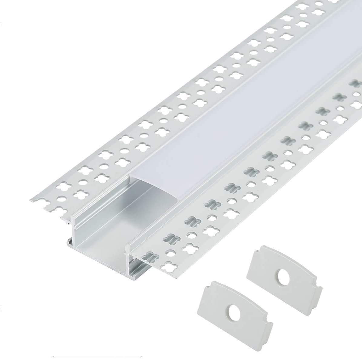 Plaster-in LED Aluminum Channel 6-Pack 3.3ft/1m with Flange for LED Strip, Drywall Aluminum Profile with Clip-in Diffuser and End Caps Z443023